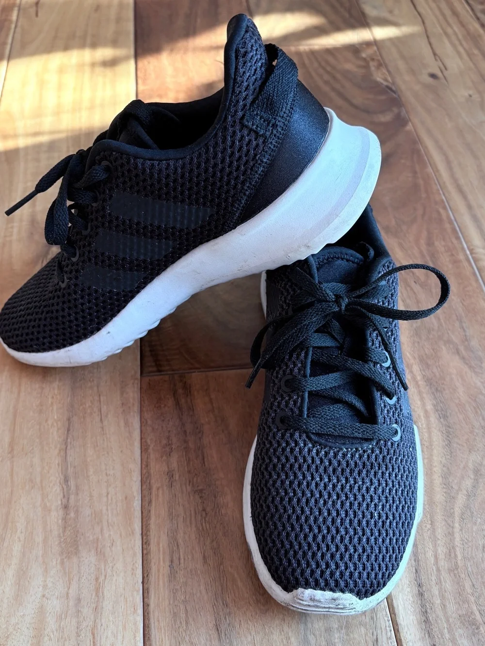 adidas Black Knit Lace-Up Women's Sneakers with White Sole